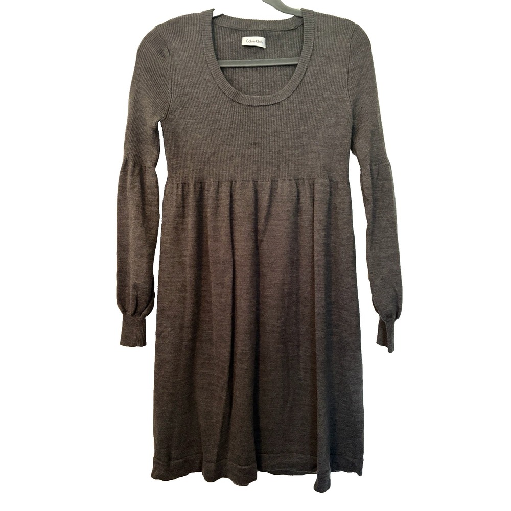 Calvin Klein‎ Women's Gray Knit Merino Wool Blend Short Sweater Dress Size Small